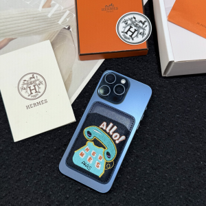 Hermes Allo MagSafe Card Holder Navy Blue