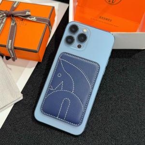 Hermes Horse MagSafe Card Holder Navy Blue