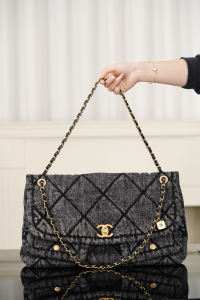 Chanel Vip Maxi Flap Bag with Pocket Black Washed Denim Chanel Vip Maxi Flap Bag with Pocket Black Washed Denim