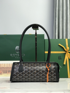 Goyard Bonbonniere Top Handle Shoulder Bag Black Goyardine Canvas and Calfskin Goyard Bonbonniere Top Handle Shoulder Bag Black Goyardine Canvas and Calfskin