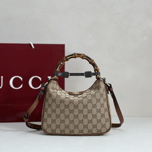 Gucci Diana Small Shoulder Bag Beige Dark Brown GG Canvas Gucci Diana Small Shoulder Bag Beige Dark Brown GG Canvas