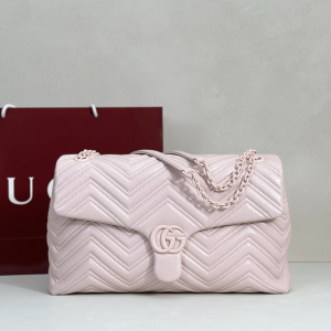 Gucci GG Marmont Large Chain Shoulder Bag Light Pink Matelasse Chevron Lambskin Leather Gucci GG Marmont Large Chain Shoulder Bag Light Pink Matelasse Chevron Lambskin Leather