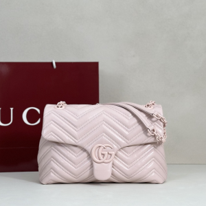Gucci GG Marmont Medium Chain Shoulder Bag Light Pink Matelasse Chevron Lambskin Leather Gucci GG Marmont Medium Chain Shoulder Bag Light Pink Matelasse Chevron Lambskin Leather