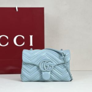 Gucci GG Marmont Mini Shoulder Bag Light Blue Matelasse Chevron Nappa Leather Gucci GG Marmont Mini Shoulder Bag Light Blue Matelasse Chevron Nappa Leather