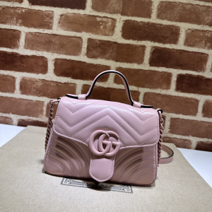 Gucci GG Marmont Mini Top Handle Shoulder Bag Pink Matelasse Chevron Leather Gucci GG Marmont Mini Top Handle Shoulder Bag Pink Matelasse Chevron Leather