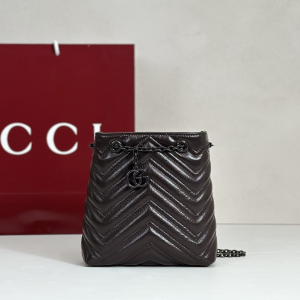 Gucci GG Marmont Nano Bucket Shoulder Bag Dark Brown Nappa Leather Gucci GG Marmont Nano Bucket Shoulder Bag Dark Brown Nappa Leather