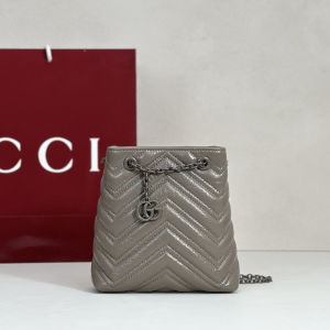 Gucci GG Marmont Nano Bucket Shoulder Bag Gray Nappa Leather Gucci GG Marmont Nano Bucket Shoulder Bag Gray Nappa Leather