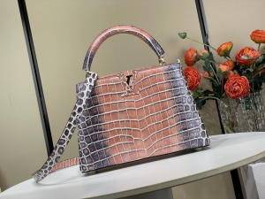 Louis Vuitton Capucines BB Tote Shoulder Bag Pink Gray Crocodile Embossed Leather Louis Vuitton Capucines BB Tote Shoulder Bag Pink Gray Crocodile Embossed Leather