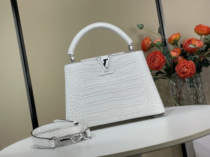 Louis Vuitton Capucines BB Tote Shoulder Bag White Crocodile Embossed Leather Louis Vuitton Capucines BB Tote Shoulder Bag White Crocodile Embossed Leather