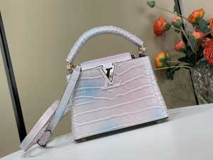 Louis Vuitton Capucines Mini Tote Shoulder Bag Pink Blue Crocodile Embossed Leather Louis Vuitton Capucines Mini Tote Shoulder Bag Pink Blue Crocodile Embossed Leather