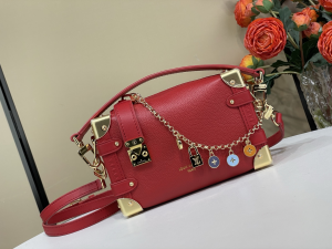 Louis Vuitton Side Trunk Shoulder Bag Red Grained Calf Leather Louis Vuitton Side Trunk Shoulder Bag Red Grained Calf Leather