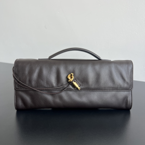 Bottega Veneta Long Clutch Andiamo Bag with Handle Dark Brown Grained Calf Leather Bottega Veneta Long Clutch Andiamo Bag with Handle Dark Brown Grained Calf Leather