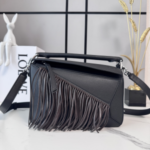 Loewe Fringe Small Puzzle Shoulder Crossbody Bag Black Classic Calfskin Loewe Fringe Small Puzzle Shoulder Crossbody Bag Black Classic Calfskin