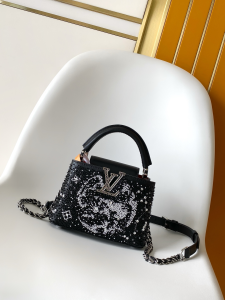 Louis Vuitton Capucines Mini Tote Shoulder Bag Black Calf Leather Louis Vuitton Capucines Mini Tote Shoulder Bag Black Calf Leather