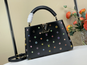 Louis Vuitton LVxTM Capucines BB Chain Shoulder Bag Multicolor Monogram Studs and Black Calfskin Louis Vuitton LVxTM Capucines BB Chain Shoulder Bag Multicolor Monogram Studs and Black Calfskin