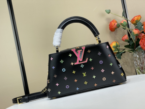 Louis Vuitton LVxTM Capucines East West BB Chain Shoulder Bag Multicolor Monogram Studs and Black Calfskin Louis Vuitton LVxTM Capucines East West BB Chain Shoulder Bag Multicolor Monogram Studs and Black Calfskin