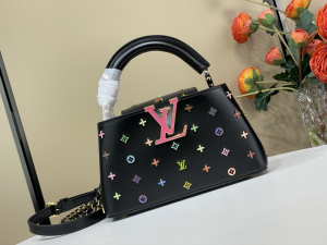 Louis Vuitton LVxTM Capucines East West Mini Chain Shoulder Bag Multicolor Monogram Studs and Black Calfskin Louis Vuitton LVxTM Capucines East West Mini Chain Shoulder Bag Multicolor Monogram Studs and Black Calfskin
