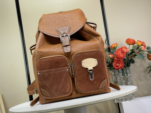 Louis Vuitton Montsouris Cargo Backpack Bag Brown Ostrich Leather and Calfskin Louis Vuitton Montsouris Cargo Backpack Bag Brown Ostrich Leather and Calfskin