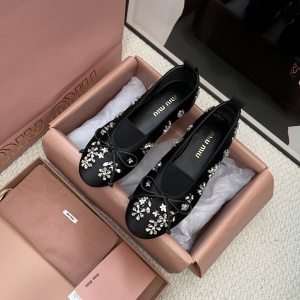 Miu Miu Black Satin Ballet Flat