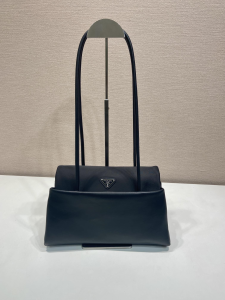 Prada Passage Medium Leather Top Handle Shoulder Bag with Re Nylon Flap Black Prada Passage Medium Leather Top Handle Shoulder Bag with Re Nylon Flap Black