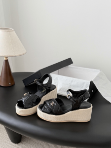 Chanel CC Black Quilted Leather Platform Sandals Chanel CC Black Quilted Leather Platform Sandals