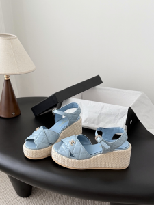 Chanel CC Light Blue Quilted Leather Platform Sandals Chanel CC Light Blue Quilted Leather Platform Sandals