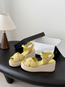Chanel CC Yellow Quilted Leather Platform Sandals Chanel CC Yellow Quilted Leather Platform Sandals