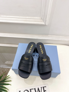 Prada Black Leather Heeled Slides Sandals 45MM Prada Black Leather Heeled Slides Sandals 45MM