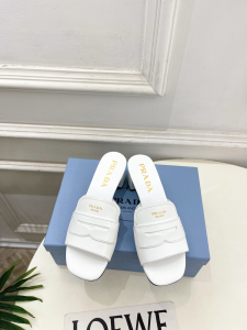 Prada White Leather Heeled Slides Sandals 45MM Prada White Leather Heeled Slides Sandals 45MM