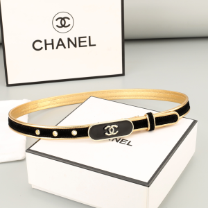 Chanel CC Logo Thin Belt Black Gold 20MM