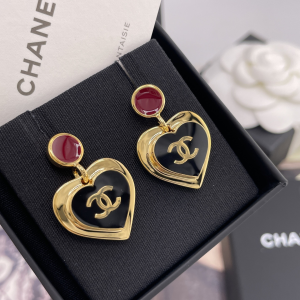 Chanel CC Heart Drop Earrings Black