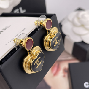 Chanel CC Heart Drop Earrings Black