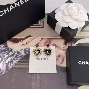 Chanel CC Heart Drop Earrings Black