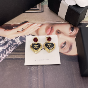 Chanel CC Heart Drop Earrings Black