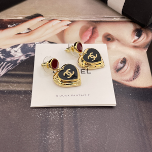 Chanel CC Heart Drop Earrings Black