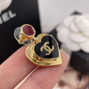 Chanel CC Heart Drop Earrings Black