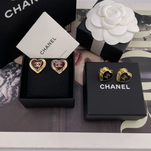 Chanel CC Heart Drop Earrings Red