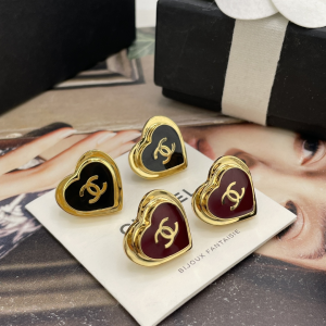 Chanel CC Heart Drop Earrings Red