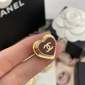 Chanel CC Heart Drop Earrings Red