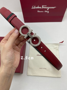 Ferragamo Reversible and Adjustable Crystals Gancini Red Black Leather Belt 25MM Ferragamo Reversible and Adjustable Crystals Gancini Red Black Leather Belt 25MM
