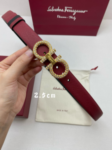 Ferragamo Reversible and Adjustable Crystals Gancini Red Black Leather Belt 25MM Ferragamo Reversible and Adjustable Crystals Gancini Red Black Leather Belt 25MM