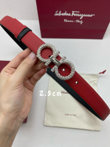 Ferragamo Reversible and Adjustable Crystals Gancini Red Black Leather Belt 25MM Ferragamo Reversible and Adjustable Crystals Gancini Red Black Leather Belt 25MM