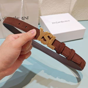 Saint Laurent Paris YSL Logo Dark Brown Suede Leather Belt 25MM Saint Laurent Paris YSL Logo Dark Brown Suede Leather Belt 25MM