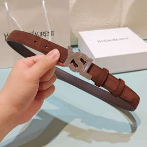 Saint Laurent Paris YSL Logo Red Brown Leather Belt 25MM Saint Laurent Paris YSL Logo Red Brown Leather Belt 25MM