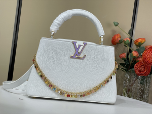 Louis Vuitton Capucines East West BB Bag with Decorative Chain White Taurillon Leather Louis Vuitton Capucines East West BB Bag with Decorative Chain White Taurillon Leather