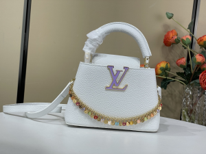 Louis Vuitton Capucines East West Mini Bag with Decorative Chain White Taurillon Leather Louis Vuitton Capucines East West Mini Bag with Decorative Chain White Taurillon Leather