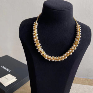 Chanel Metal Glass Pearls Choker Necklaces Chanel Metal Glass Pearls Choker Necklaces