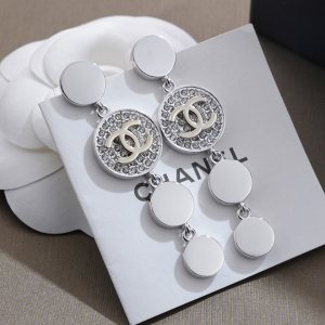 Chanel Silvertone Metal Crystal CC Drop Earrings Chanel Silvertone Metal Crystal CC Drop Earrings