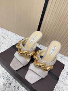 Alaia Wave Jewel Suede Leather Wedge Mules Shoes Gray 90MM Alaia Wave Jewel Suede Leather Wedge Mules Shoes Gray 90MM