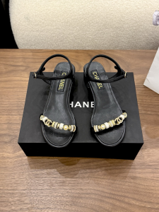 Chanel Black Leather Sandals Shoes with Charms Chanel Black Leather Sandals Shoes with Charms